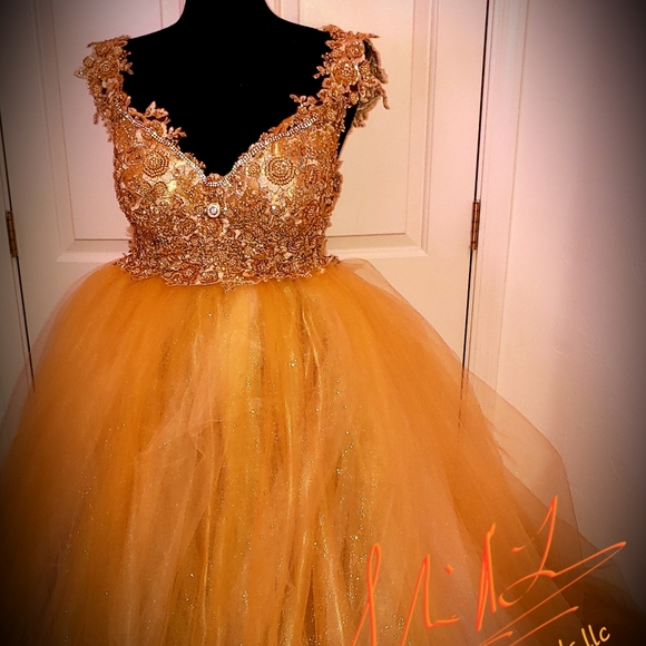 DELIA Custom Order Gold Lace Gatsby Wedding Gown - Picture 3 of 8